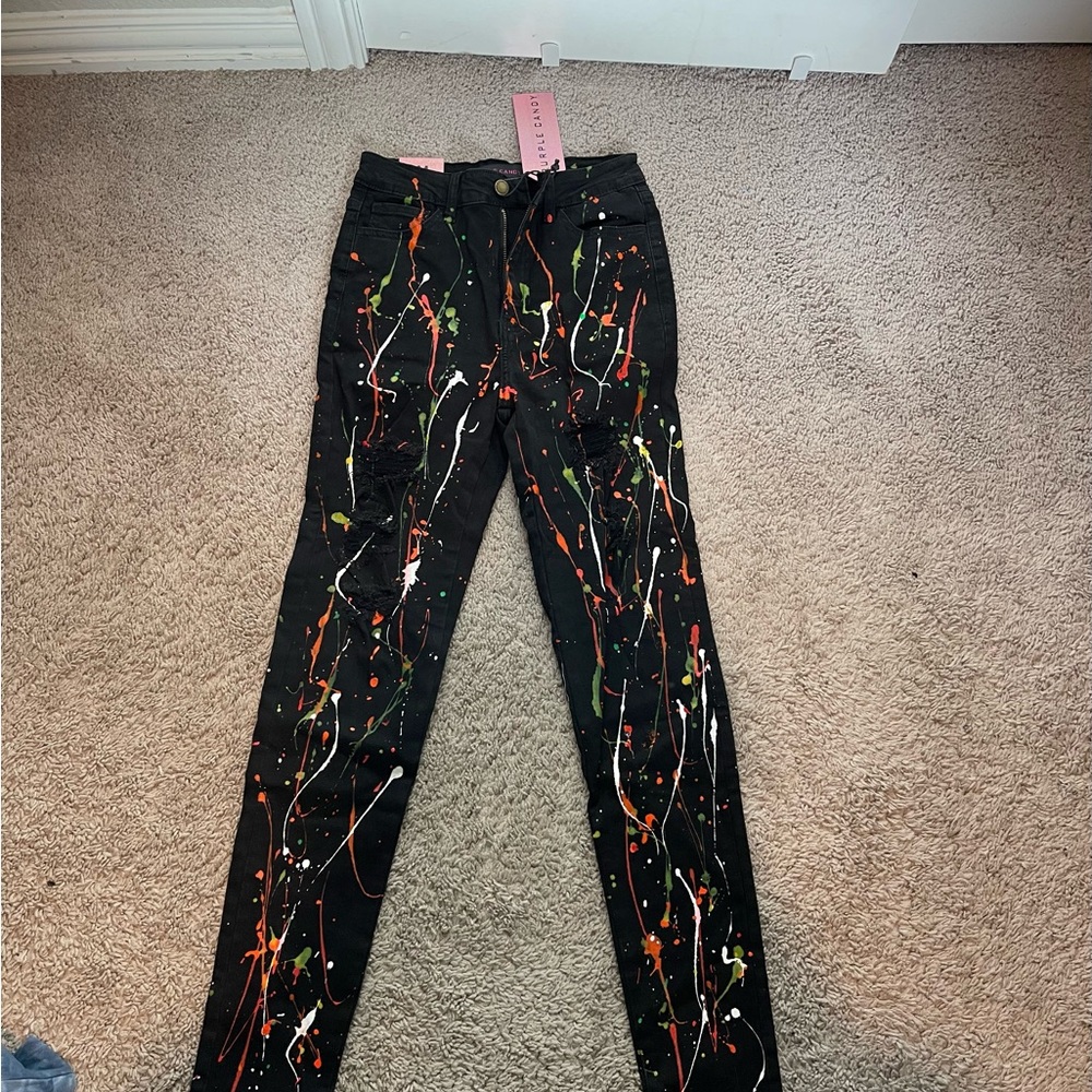 Stylish Black Splatter Paint Women's Jeans